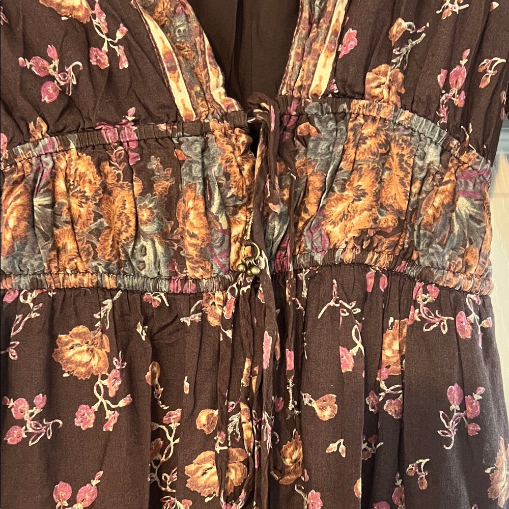 Free People Brown Floral Maxi Dress with V-Neck - Picture 4 of 5